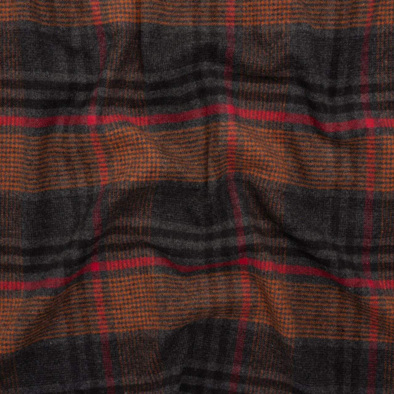 1 Yard Charcoal Burnt Orange and Red Plaid Cotton Twill Flannel Fabric 59 inch Width